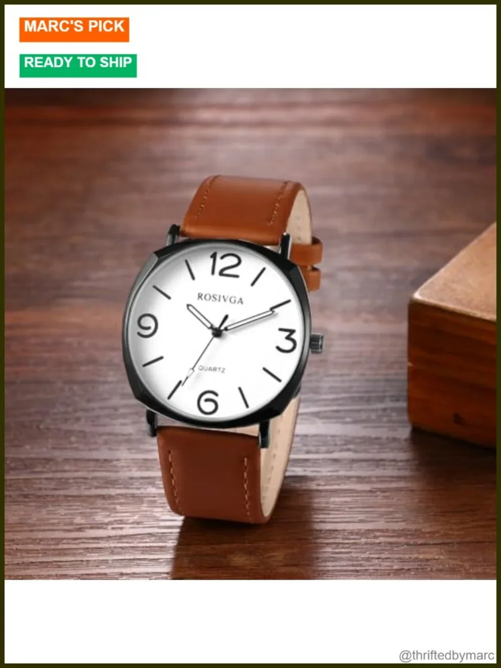 Men's Leather Strap Watch Easy Reader Big Face Quartz Large Dial Wrist Watch